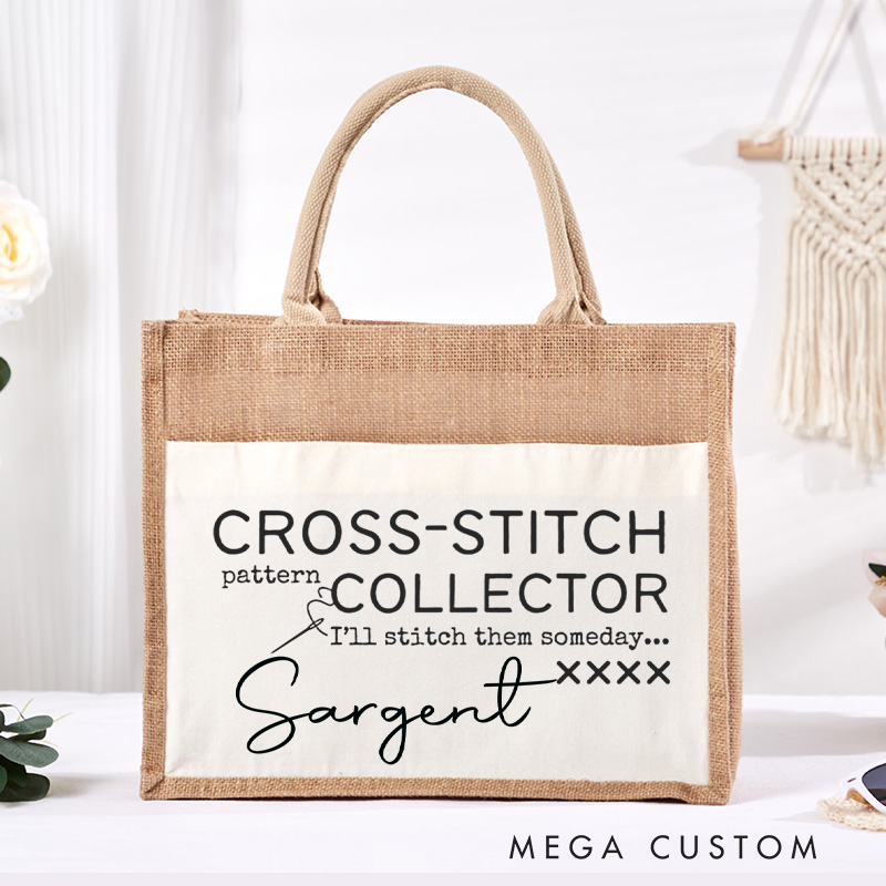 Personalized Cross Stitch Pattern Collector Tote Bag Sewing Lovers Bag I'll Stitch Them Someday Burlap Bag Sewing Gift Quilter Gift