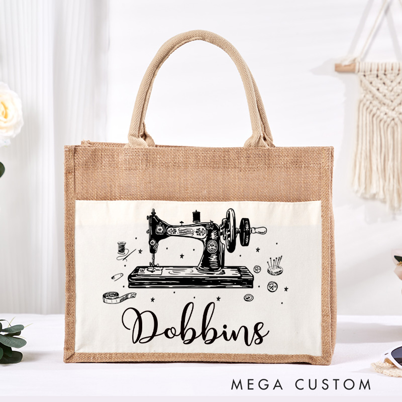 Personalized Sewciopath Tote Bag Sewing Machine Burlap Bag Sewing Lover Tee Bag Sewing Lovers Gift Quilting Gift