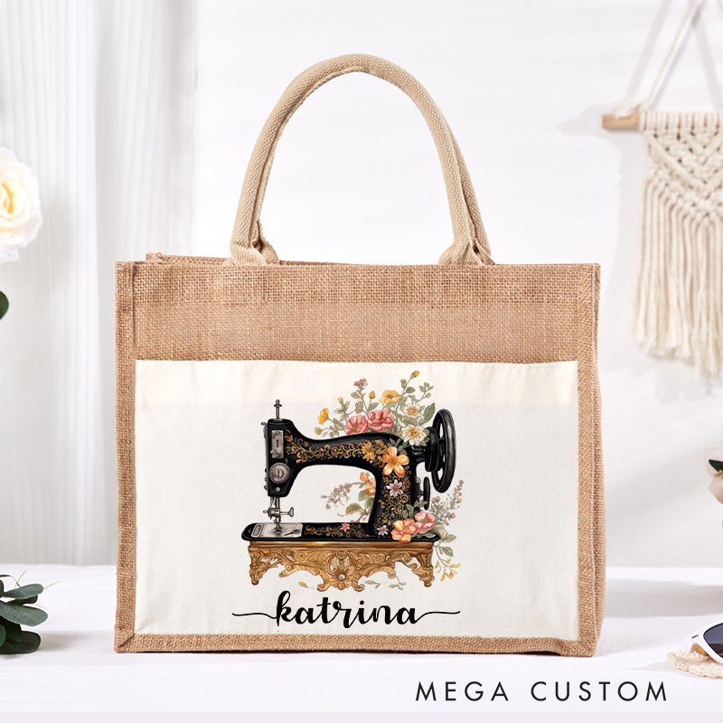 Personalized Sewing Machine Tote Bag Sewciopath Burlap Bag Sewing Lover Bag Tailor Bag with Name Sewing Lovers Gift Tailor Gift