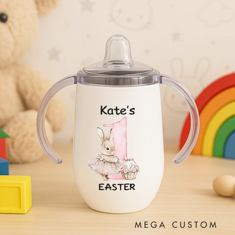 Personalized Cute Bunny 1st Easter Sippy Cup with Name Easter Party Birthday Gift for Newborns