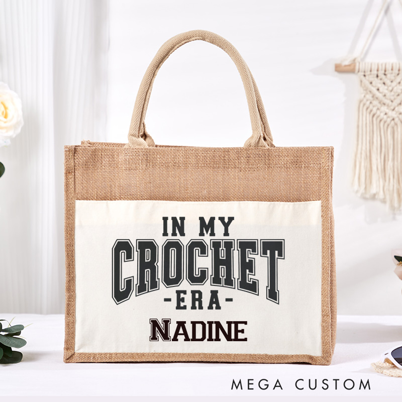 Personalized In My Crochet Era Tote Bag Tailor Burlap Bag with Name Sewing Lover Bag Sewing Gift Tailor Gift Quilter Gift