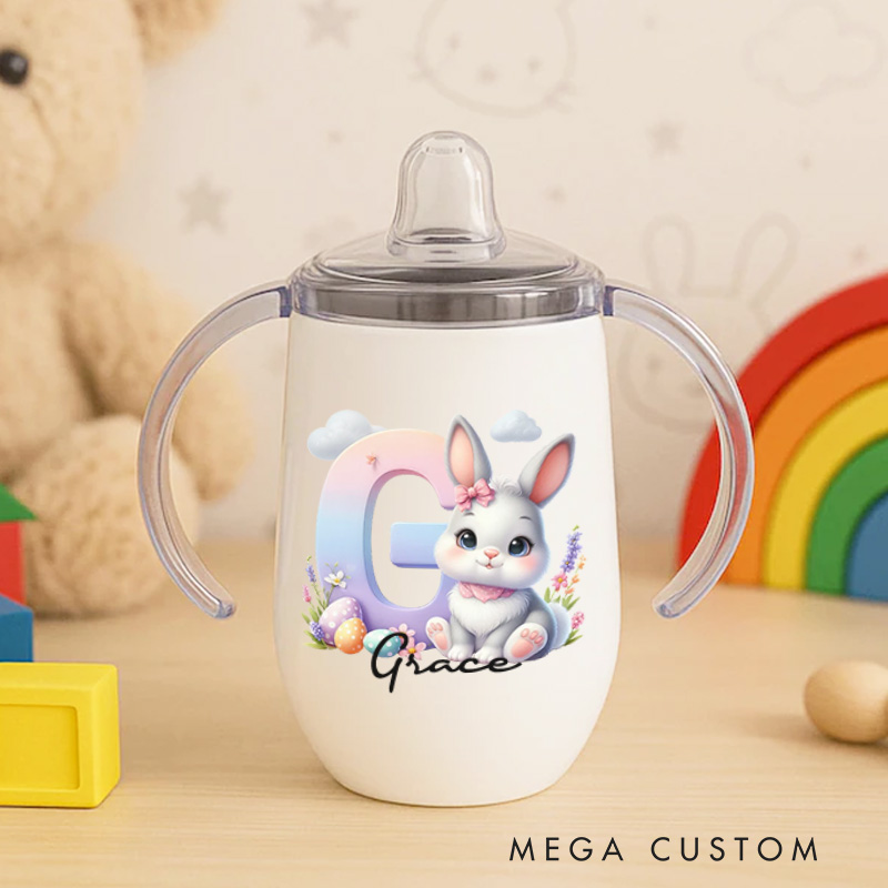 Personalized Cute Easter Bunny Initial Sippy Cup with Name Birthday Easter Gift for Baby
