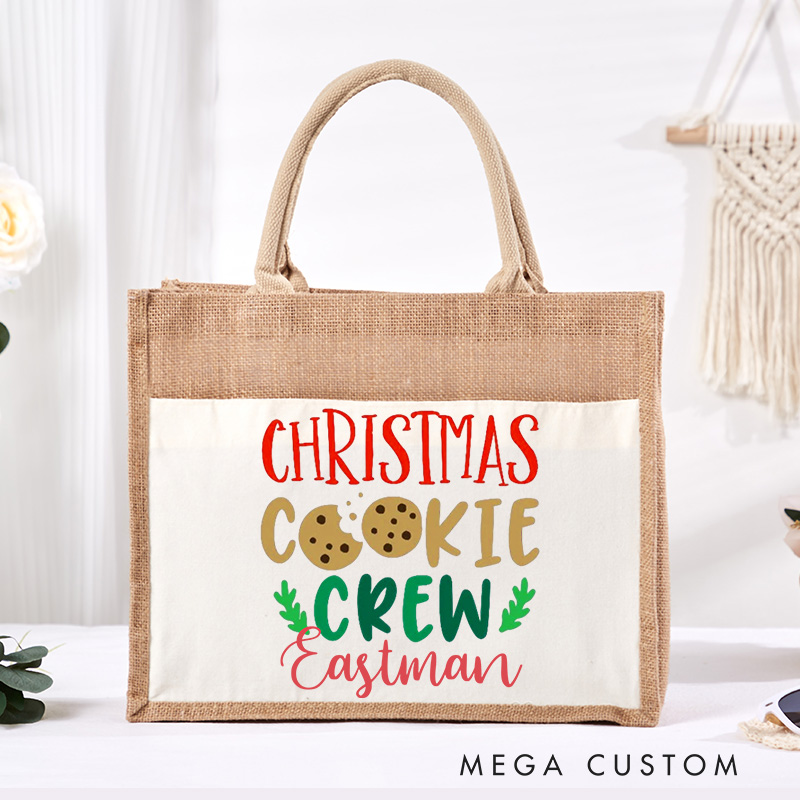 Personalized Christmas Cookie Crew Tote Bag Baking Burlap Bag with Name Christmas Tote Bag Christmas Gift Baking Lover Gift for Baker