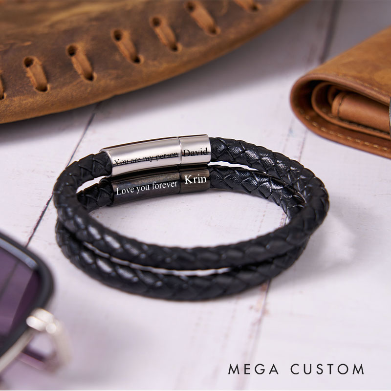 Personalized Groom Leather Bracelet Engraved Men's Name Bracelet Anniversary Gift Bracelet for Him