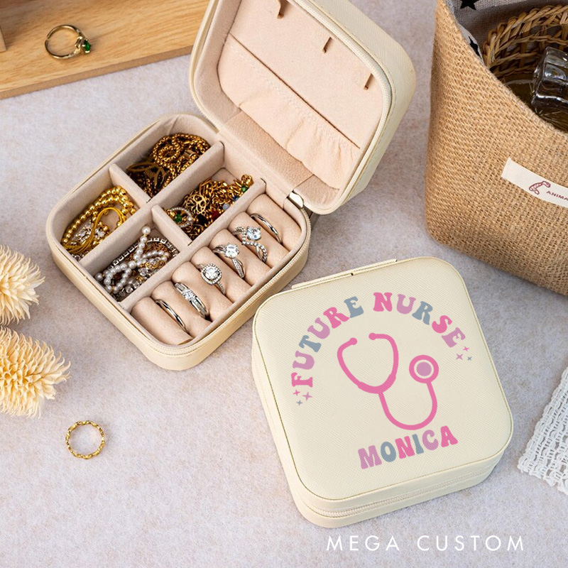 Personalized Jewelry Box for Nurse Custom Future Nurse Dreams Design Travel Jewelry Box Leather Jewelry Organizer Nurse Appreciation Gift 