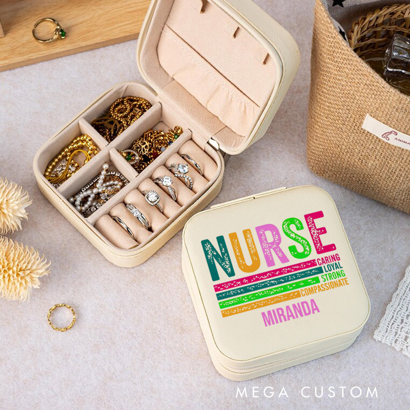 Personalized Jewelry Box for Nurse Custom Caring Loyal Strong Compassionate Colorful Nurse Qualities Design Jewelry Box Leather Jewelry Organizer