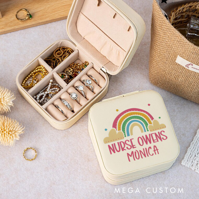 Personalized Jewelry Box for Nurse Custom Rainbow of Care Nurse Owens Design Travel Jewelry Box Leather Jewelry Organizer Nurse Appreciation Gift 