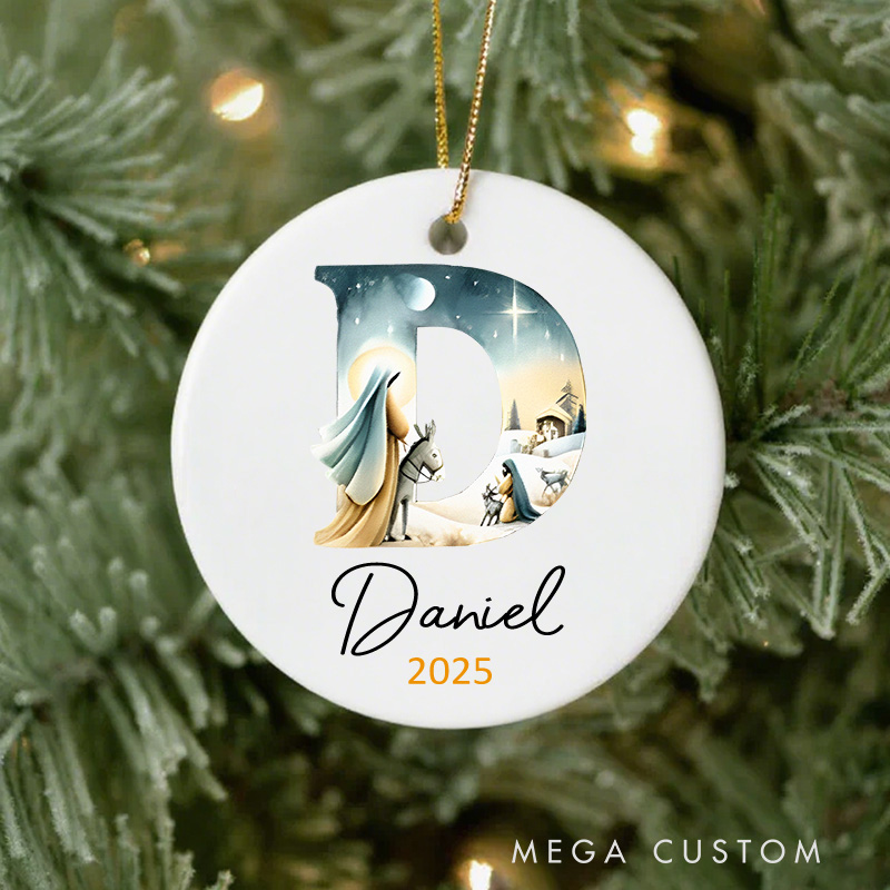 Personalized Jesus Nativity Letter Name Ceramic Christmas Ornament with Name and Years Christmas Tree Decor Religious Nativity Ornament Christian Gift