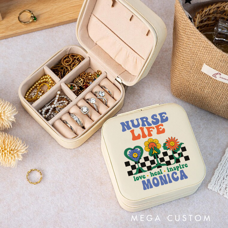 Personalized Jewelry Box for Nurse Custom Love Heal Inspire Design Travel Jewelry Box Leather Jewelry Organizer Nurse Appreciation Gift 