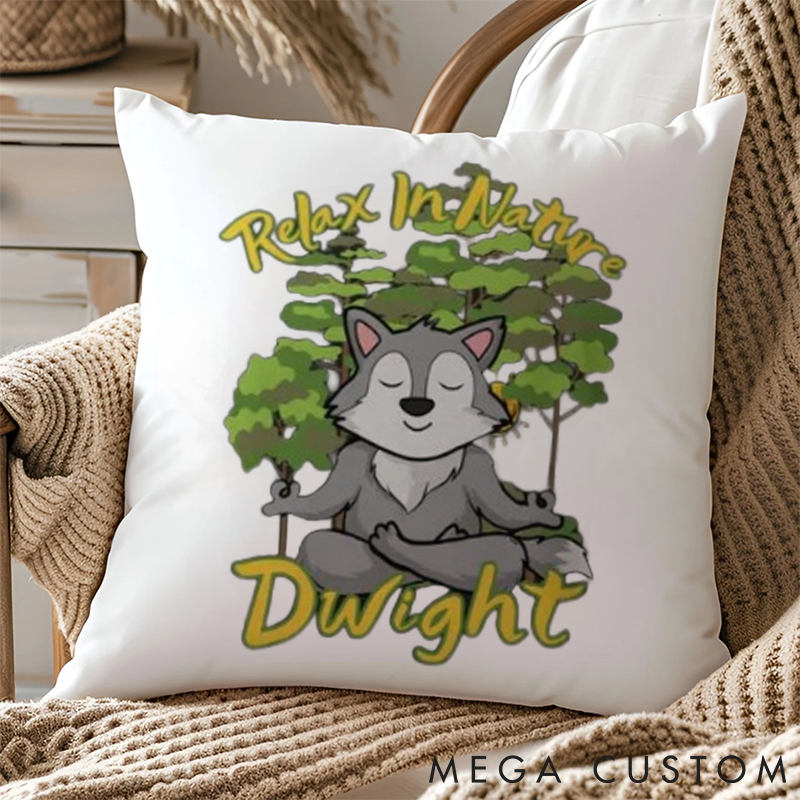 Personalized "Relax In Nature" Themed Pillows Little Wolf Pillows for Meditation with Closed Eyes Yoga Pillows Gift  Idea for Yoga Lover