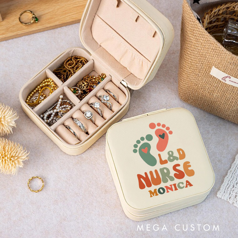 Personalized Jewelry Box for Nurse Custom L&D Nurse Caring for Tiny Feet Design Travel Jewelry Box Nurse Appreciation Gift 