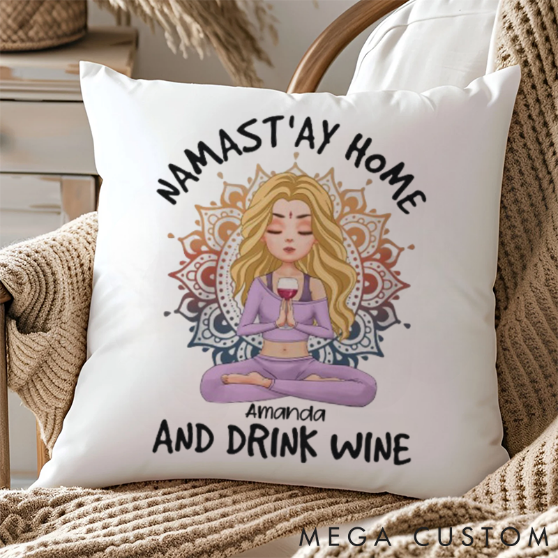 Personalized Yoga Pillows with Red Wine Glass Mandala Pattern Pillows Yoga Pillows Gift  Idea for Yoga Lover