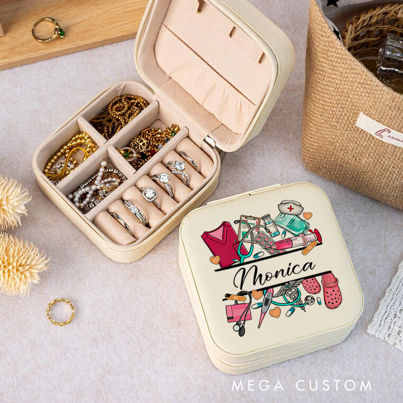 Personalized Jewelry Box for Nurse Custom Essentials Tools of Care Design Travel Jewelry Box Nurse Appreciation Gift 
