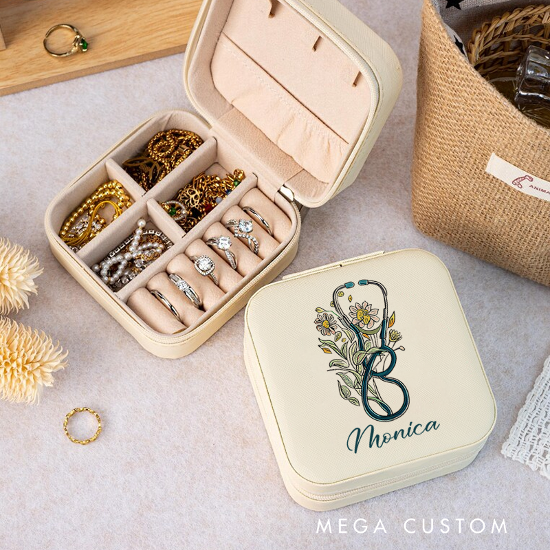 Personalized Jewelry Box for Nurse Custom Stethoscope Blooms The Art of Healing Design Travel Jewelry Box Nurse Appreciation Gift 