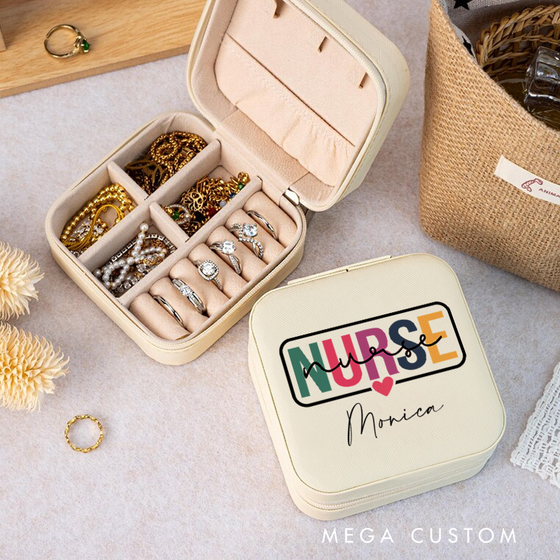 Personalized Jewelry Box for Nurse Custom Colorful Care Nurse with Heart Design Travel Jewelry Box Nurse Appreciation Gift 
