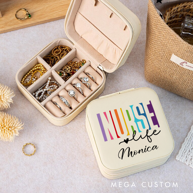 Personalized Jewelry Box for Nurse Custom Rainbow Dedication Nurse Life Design Travel Jewelry Box Nurse Appreciation Gift 