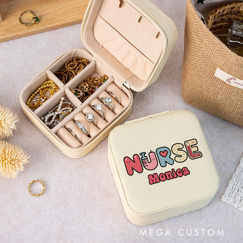 Personalized Jewelry Box for Nurse Custom Cute Nurse Lettering Design Travel Jewelry Box Nurse Appreciation Gift 