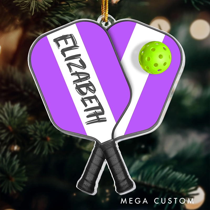 Personalized Pickleball Paddle Christmas Ornament with Custom Name and Festive Design