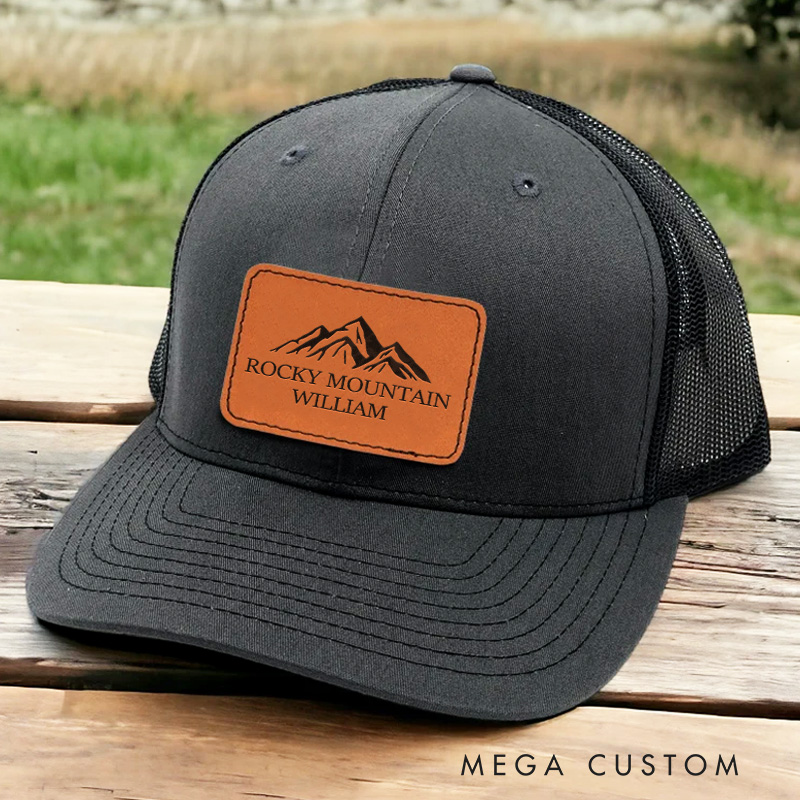 Personalized Trucker Black Hat with Leather Patch Gifts for Dads or Boyfriend Birthday Gift
