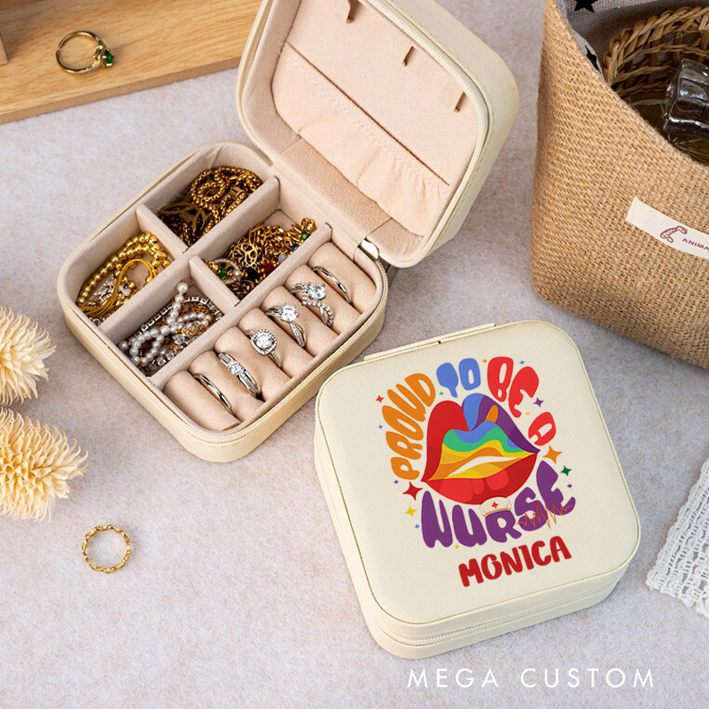 Personalized Jewelry Box for Nurse Custom Nurse Caring in Every Hue Design Travel Jewelry Box Leather Jewelry Organizer Nurse Appreciation Gift 