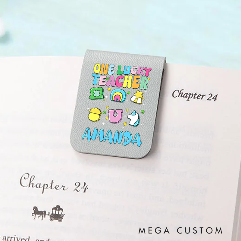 Personalized Teacher Leather Magnetic Bookmark One Lucky Teacher Colorful Charm Design Cheerful and Fun Style Gift for Teachers