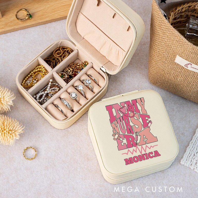 Personalized Jewelry Box for Nurse Custom In My Nurse Era Design Travel Jewelry Box Leather Jewelry Organizer Nurse Appreciation Gift 