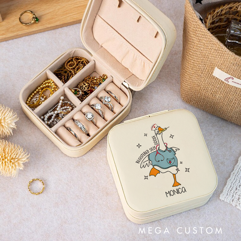 Personalized Jewelry Box for Nurse Custom Registered Silly Goose Design Travel Jewelry Box Leather Jewelry Organizer Nurse Appreciation Gift 