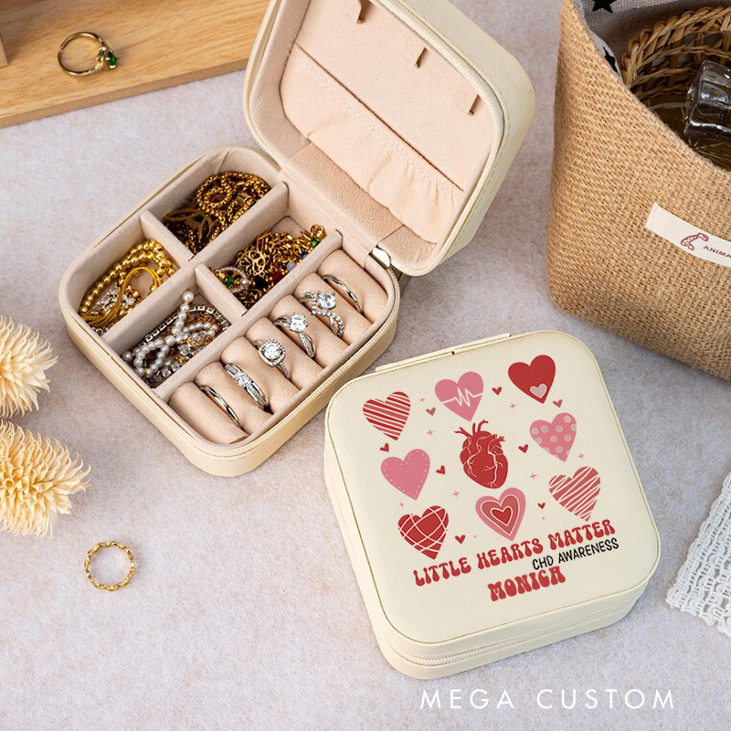 Personalized Jewelry Box for Nurse Custom Little Hearts Matter Design Travel Jewelry Box Leather Jewelry Organizer Nurse Appreciation Gift 
