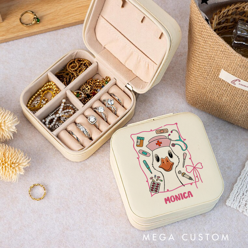 Personalized Jewelry Box for Nurse Custom Nurse Goose Design Travel Jewelry Box Leather Jewelry Organizer Nurse Appreciation Gift 