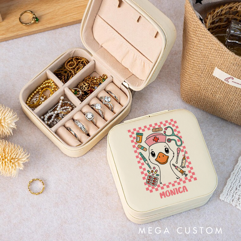 Personalized Jewelry Box for Nurse Custom Nurse Goose on Duty Design Travel Jewelry Box Leather Jewelry Organizer Nurse Appreciation Gift 