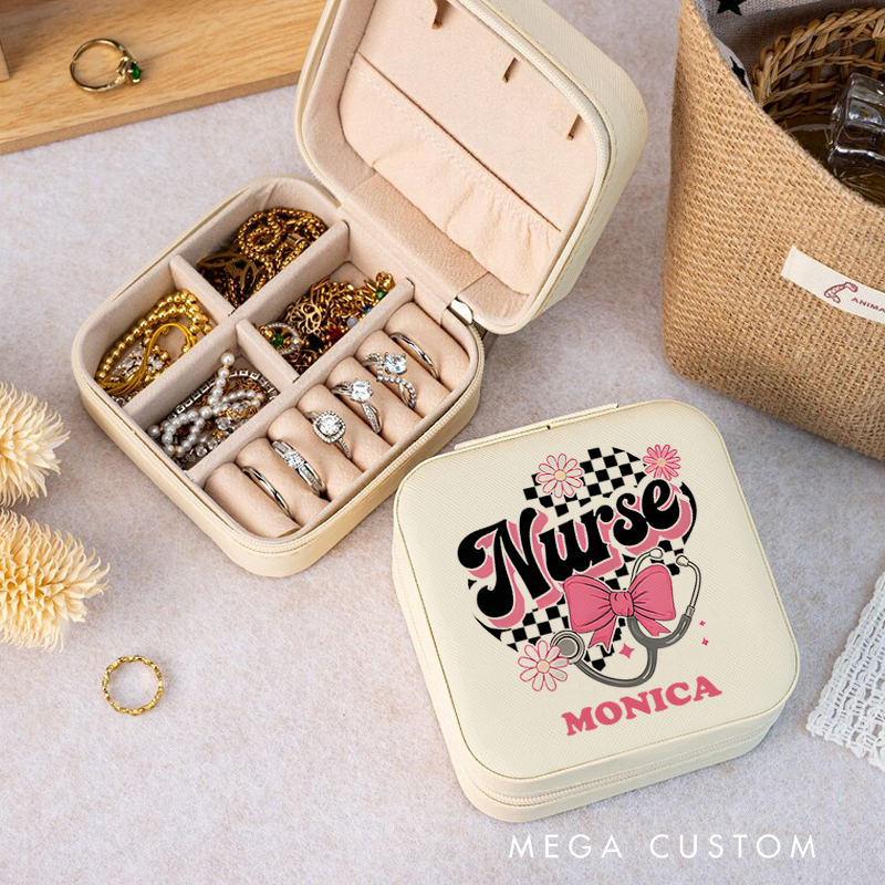 Personalized Jewelry Box for Nurse Custom Nurse Chic and Caring Design Travel Jewelry Box Leather Jewelry Organizer Nurse Appreciation Gift 