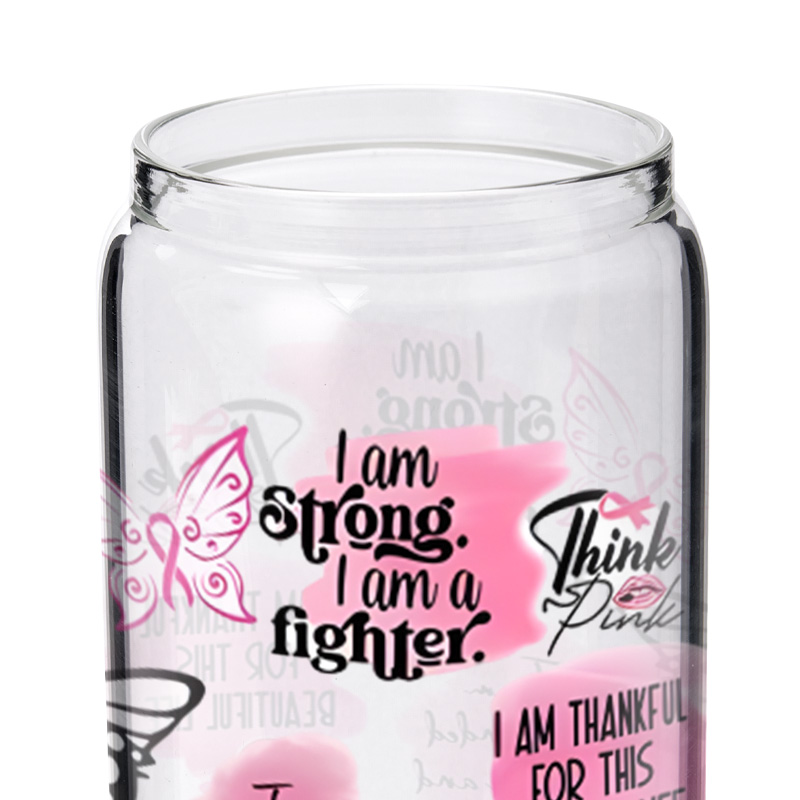 Personalized Breast Cancer Awareness Pink Ribbon Design Glass for Fighters and Survivors Inspirational Glasse Cup