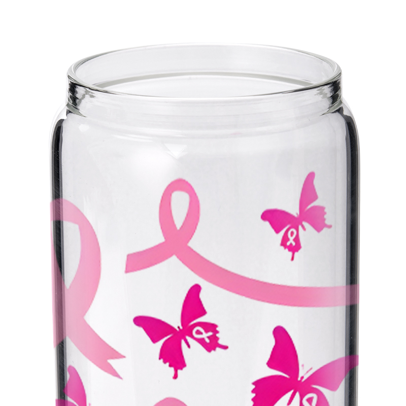 Personalized Pink Ribbon and Butterfly Pattern Engraved Glass for Breast Cancer Awareness Support Glasse Cup
