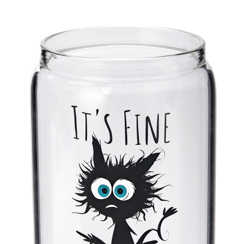 Personalized It's Fine I'm Fine Funny Cat Glass for Humor and Stress Relief Unique Glasse Cup