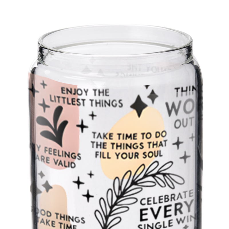 Personalized Manifest Daily Mantra Floral Engraved Glass for Positive Vibes and Mindfulness Glasse Cup