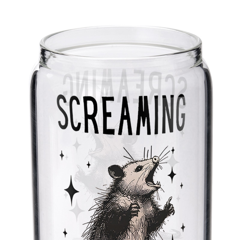 Personalized Screaming Is Self Care Possum Design Glass for Humor and Stress Relief Fun Reminder Glasse Cup