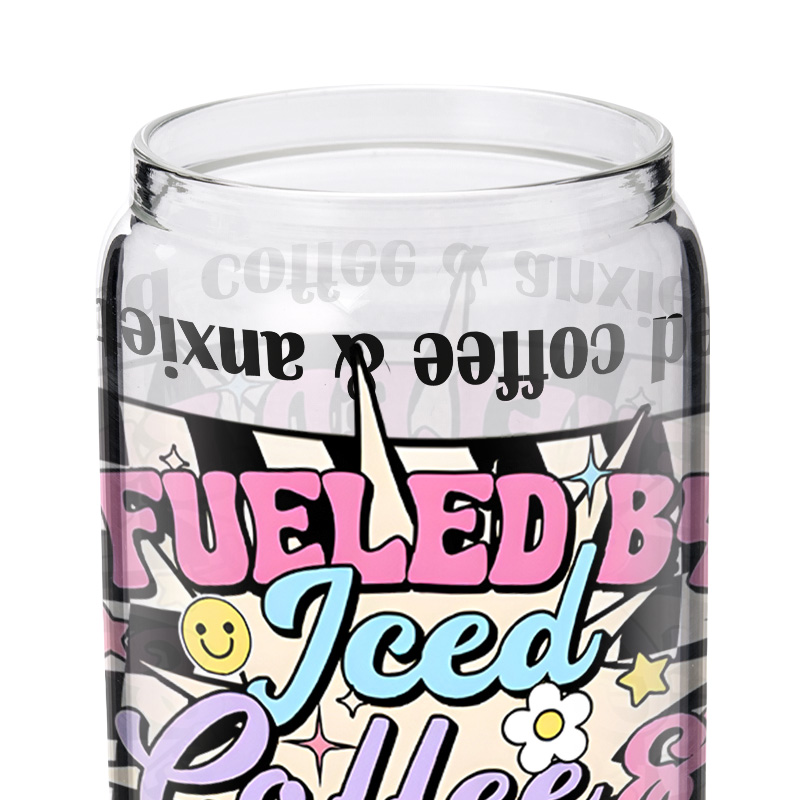 Personalized Fueled by Coffee and Anxiety Colorful Engraved Glass for Humor and Daily Motivation Unique Glasse Cup