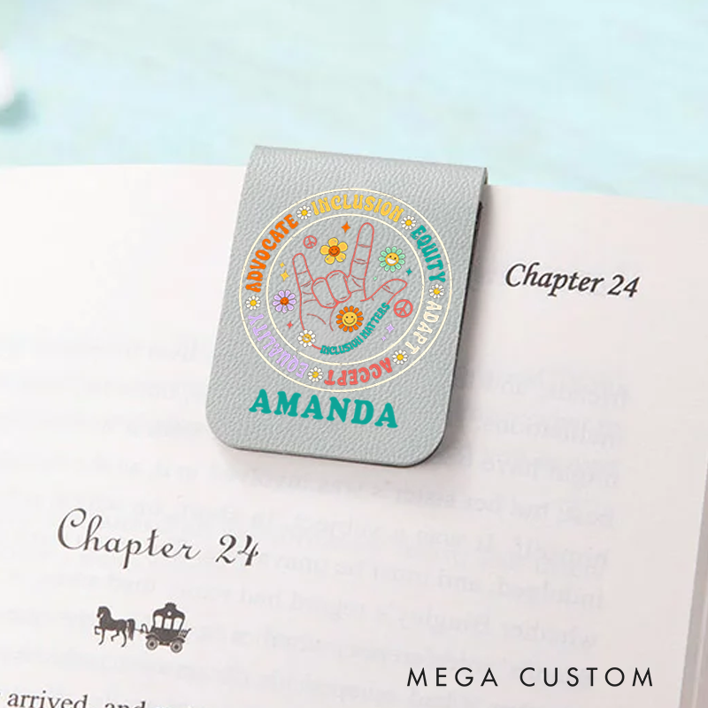 Personalized Teacher Leather Magnetic Bookmark Advocate Include Accept Love Design Thoughtful and Meaningful Gift for Teachers