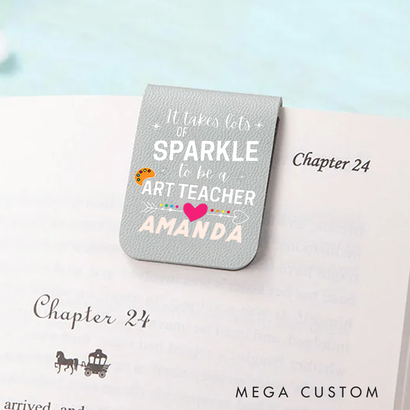 Personalized Teacher Leather Magnetic Bookmark Lots of Sparkle Art Teacher Design Cheerful and Fun Style Gift for Teachers