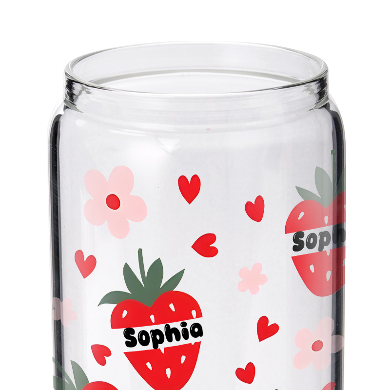 Personalized Strawberry and Flower Pattern Engraved Glass for Cute and Playful Design Adorable Glasse Cup