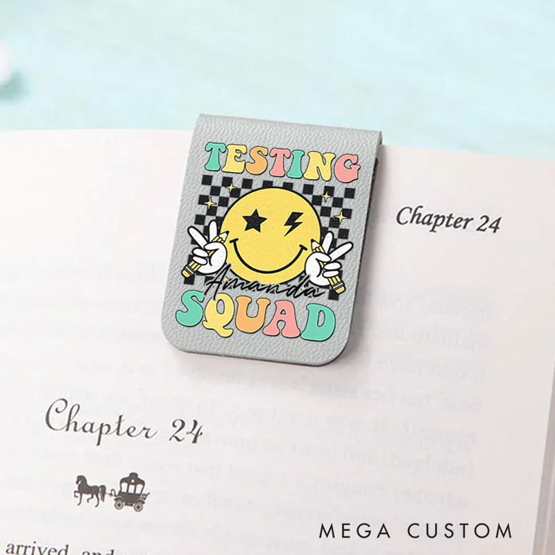 Personalized Teacher Leather Magnetic Bookmark Testing Squad Smiley Face Design Fun and Motivational Gift for Teachers