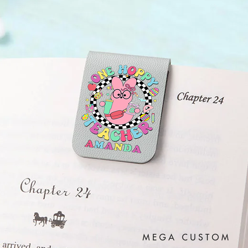 Personalized Teacher Leather Magnetic Bookmark Some Hoppy Teacher Bunny Design Cheerful and Fun Gift for Teachers