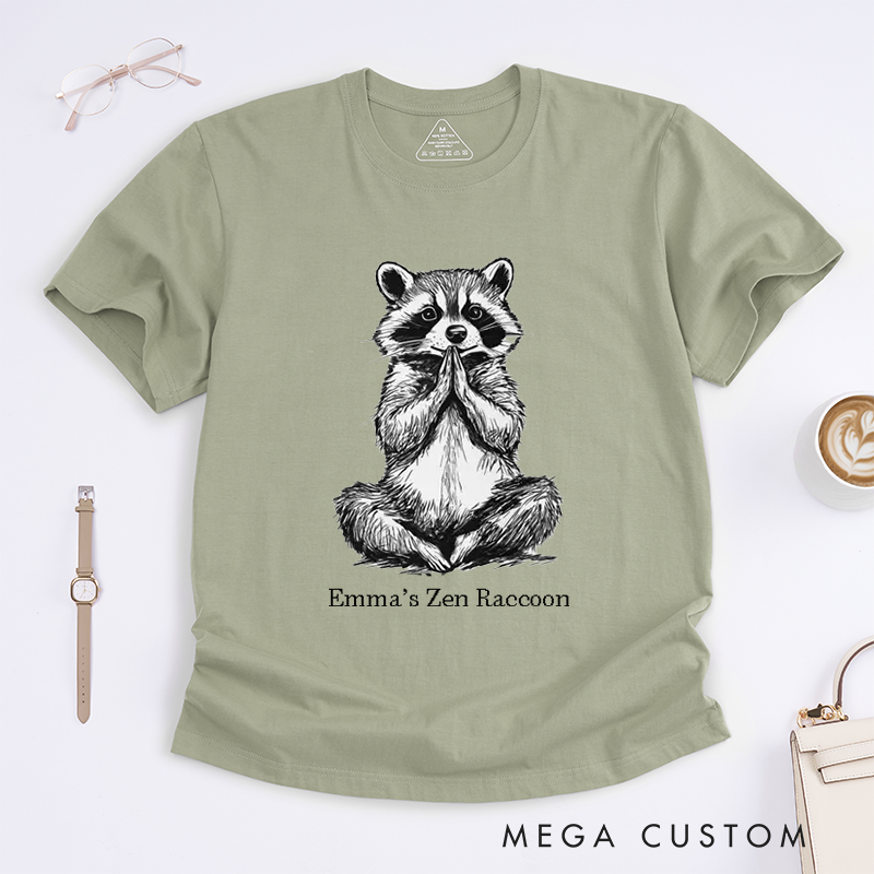 Personalized Funny Raccoon Yoga Classic T-Shirt Raccoon Yoga Pose Top Funny Yoga Tee Meditating Raccoon Shirt Yoga Gift Namaste Shirt