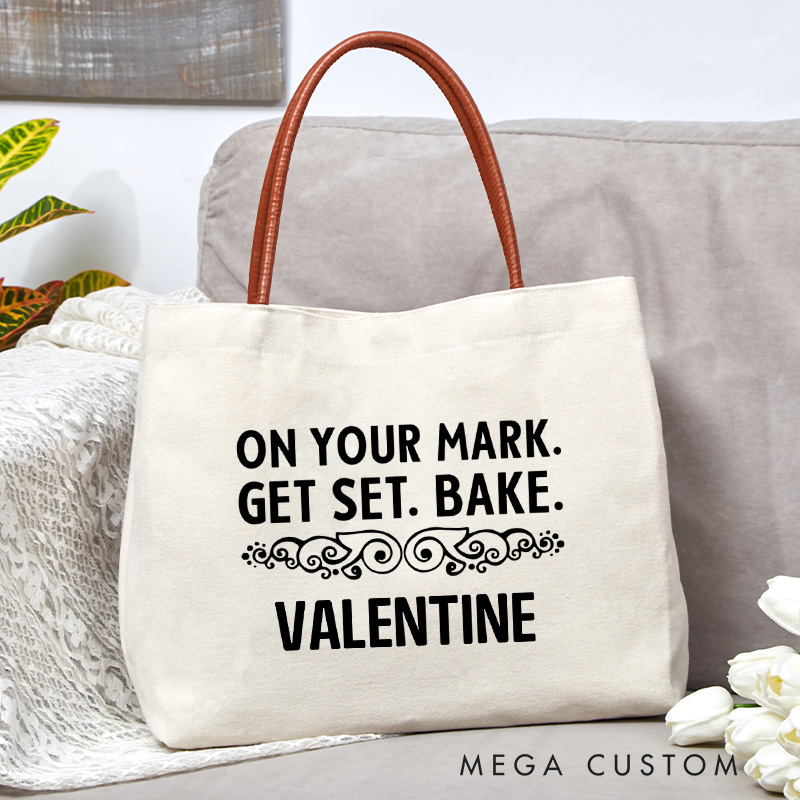 Personalized On Your Mark Get Set British Baking Tote Bag Baking Canvas Bag Bakery Bag with Name Backing Lover Gift Baker Gift