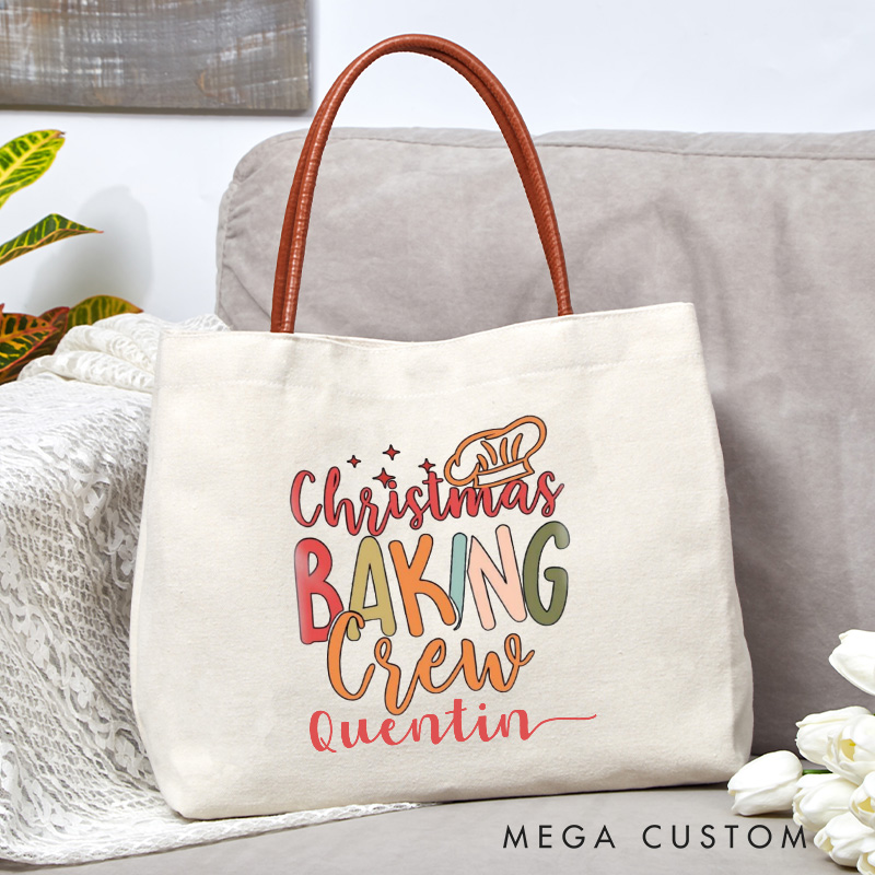 Personalized Christmas Baking Crew Tote Bag Baking Canvas Bag Christmas Bakery Bag with Name Backing Lover Gift Baker Christmas Gift