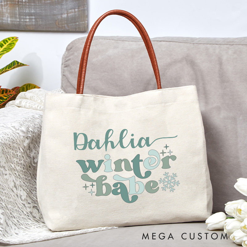 Personalized Winter Babe Tote Bag Custom Boho Cheer Canvas Bag Bakery Bag Backing Lover Gift for Baker Gift