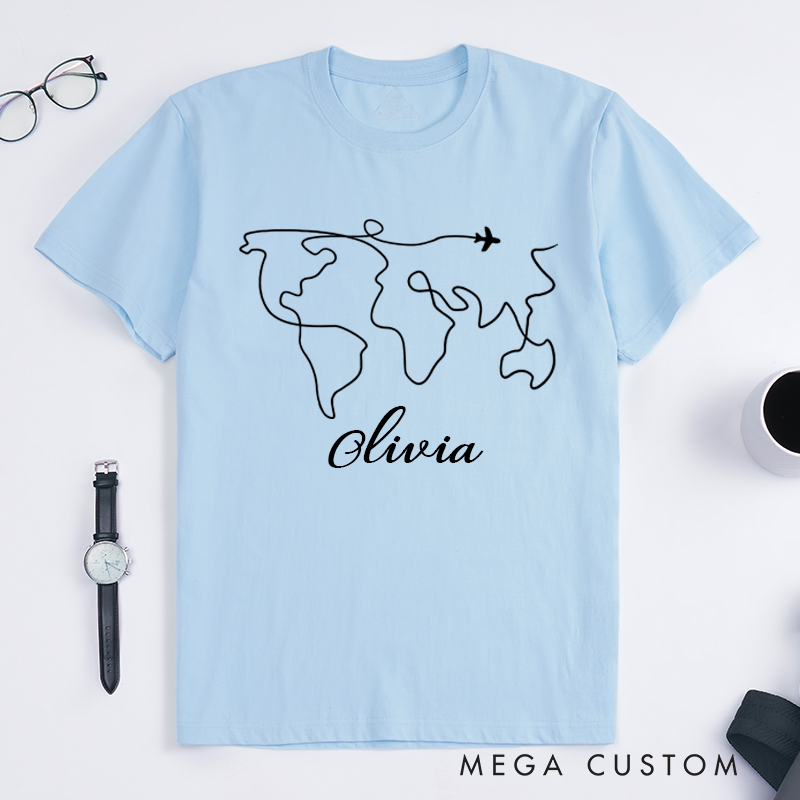 Personalized Travel Classic T-Shirts World Map Travel Shirt Gift for Traveling Lovers Traveler Gift