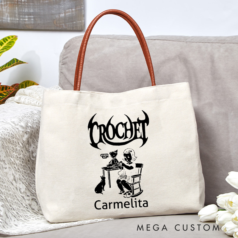 Personalized Crocheting Tote Bag Crocheting Lover Bag with Name Yarn Lovers Canvas Bag Knitter Gift Crocheter Gift