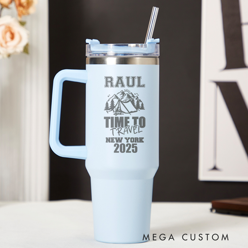 Personalized Time to Travel Tumbler Engraved Trip Tumbler 40OZ Stainless Steel Tumbler Beach Tumbler Gifts for Friends