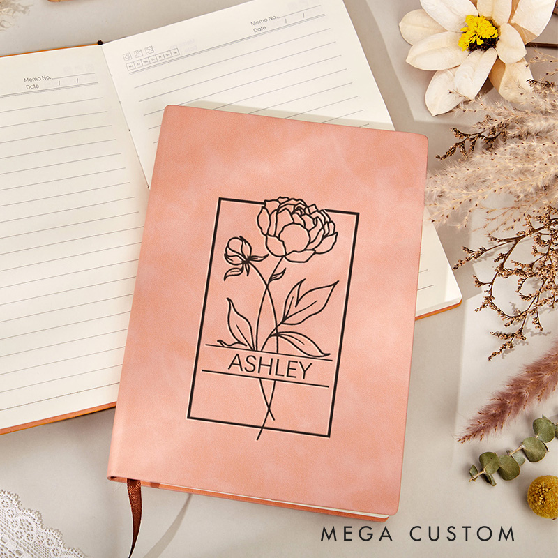 Personalized Birth Flower Leather Journal Birth Flower Birthday Gifts
